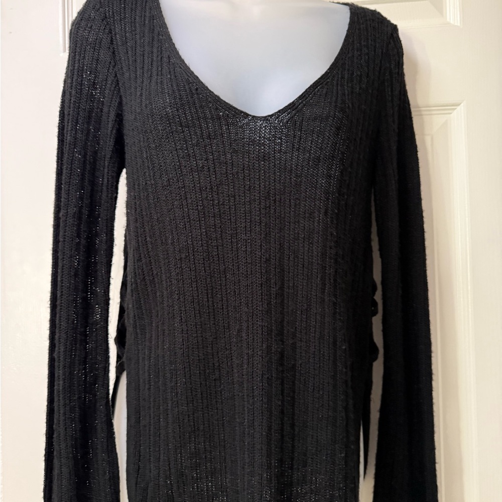 Express Black Ribbed V-Neck Sweater